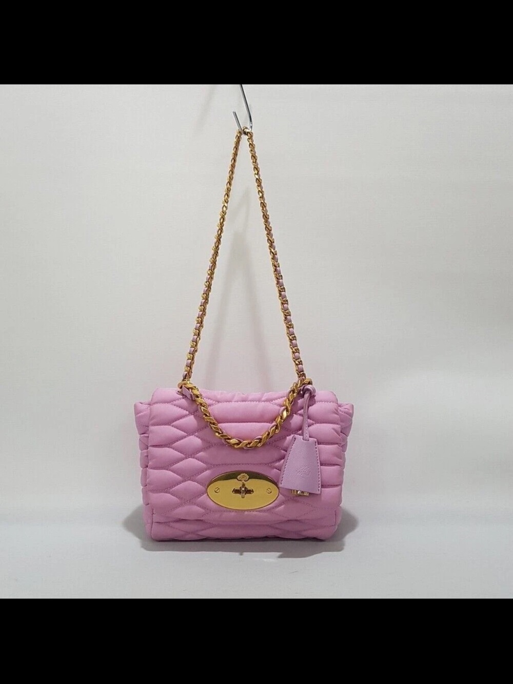 Mulberry Quilted Pink Shoulder Bag with Gold Chain
